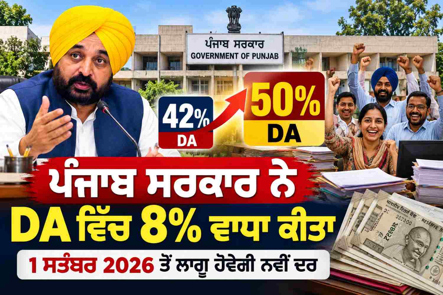 ਪੰਜਾਬ ਸਰਕਾਰ ਵੱਲੋਂ ਮੁਲਾਜ਼ਮਾਂ ਤੇ ਪੈਨਸ਼ਨਰਾਂ ਲਈ 8 ਫ਼ੀਸਦੀ DA ਵਾਧੇ ਦਾ ਨੋਟੀਫਿਕੇਸ਼ਨ