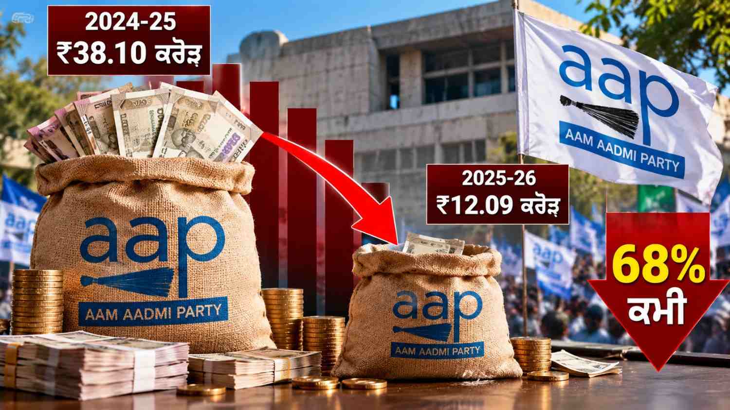 AAP ਦੇ ਚੰਦੇ ਵਿੱਚ 68 ਫੀਸਦੀ ਕਮੀ